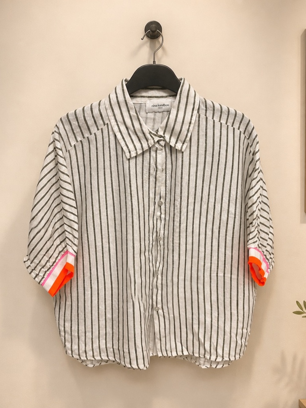 100% Linen Striped Shirt with Subtle Green Stripe